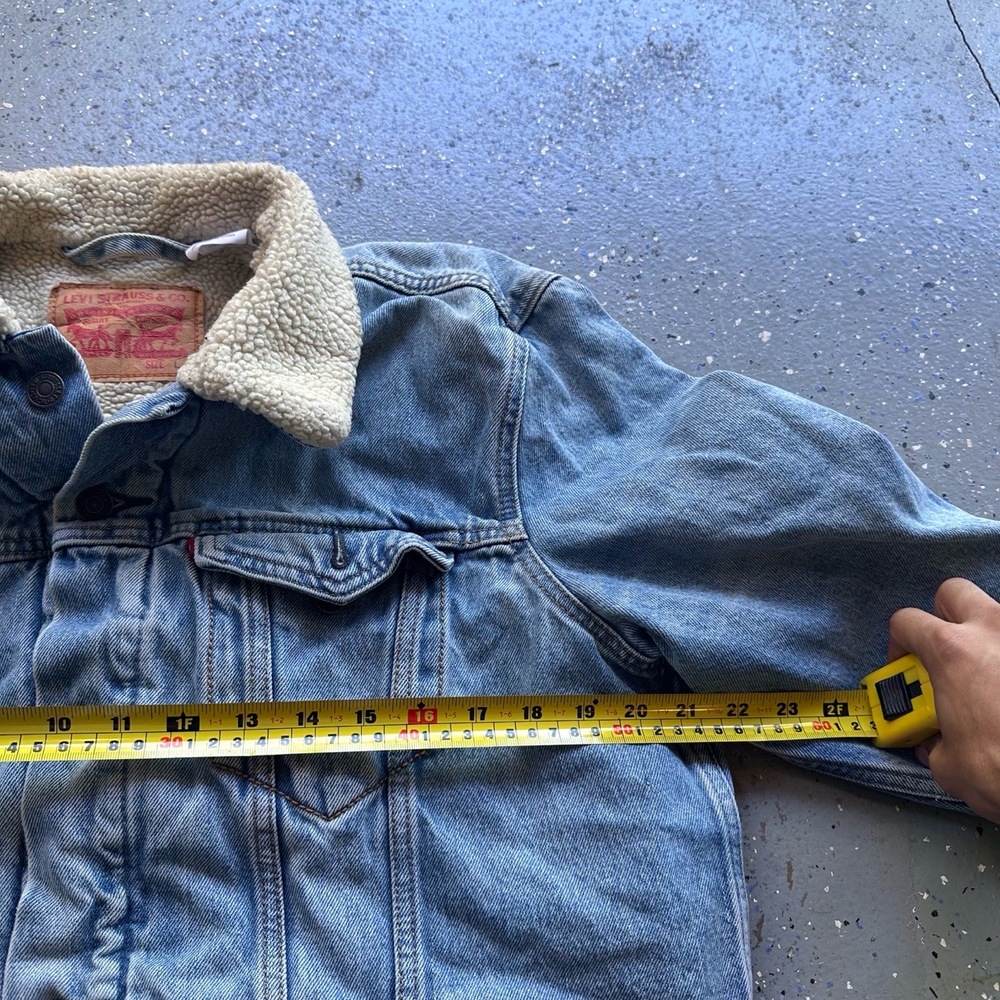 Levi's Sherpa Jean Trucker Jacket Mens Large Light Blue Sherpa Lined Vintage - Picture 6 of 8